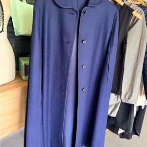 Elegant Wool Navy Blue Cape Coat